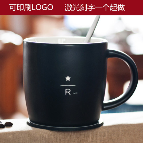 黑色雕刻风陶瓷马克杯定制logo
