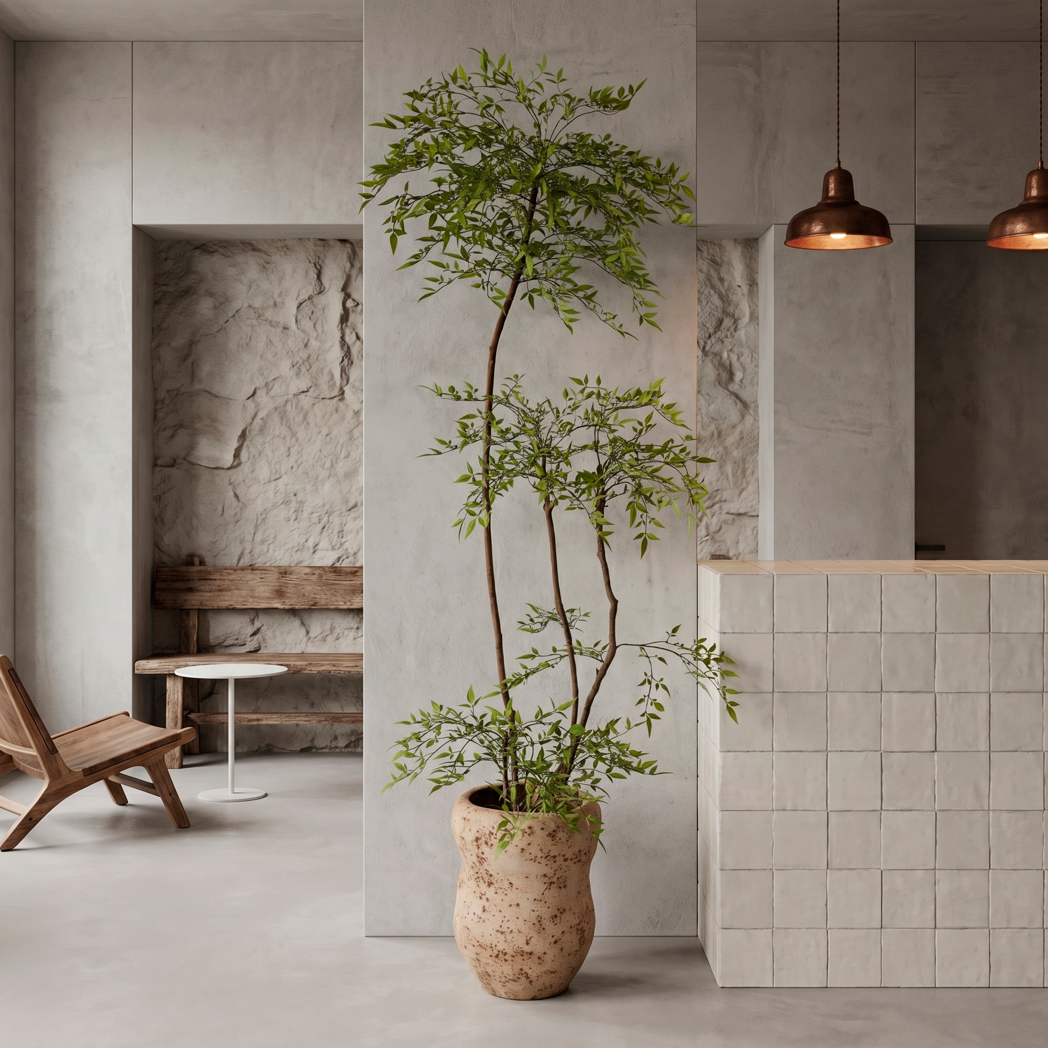 仿真绿植大型南天竹盆景室内装饰落地盆栽商业空间软装假植物摆件