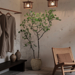 仿真绿植室内假树高端黄荆树服装店商业空间植物中古侘寂盆栽摆件