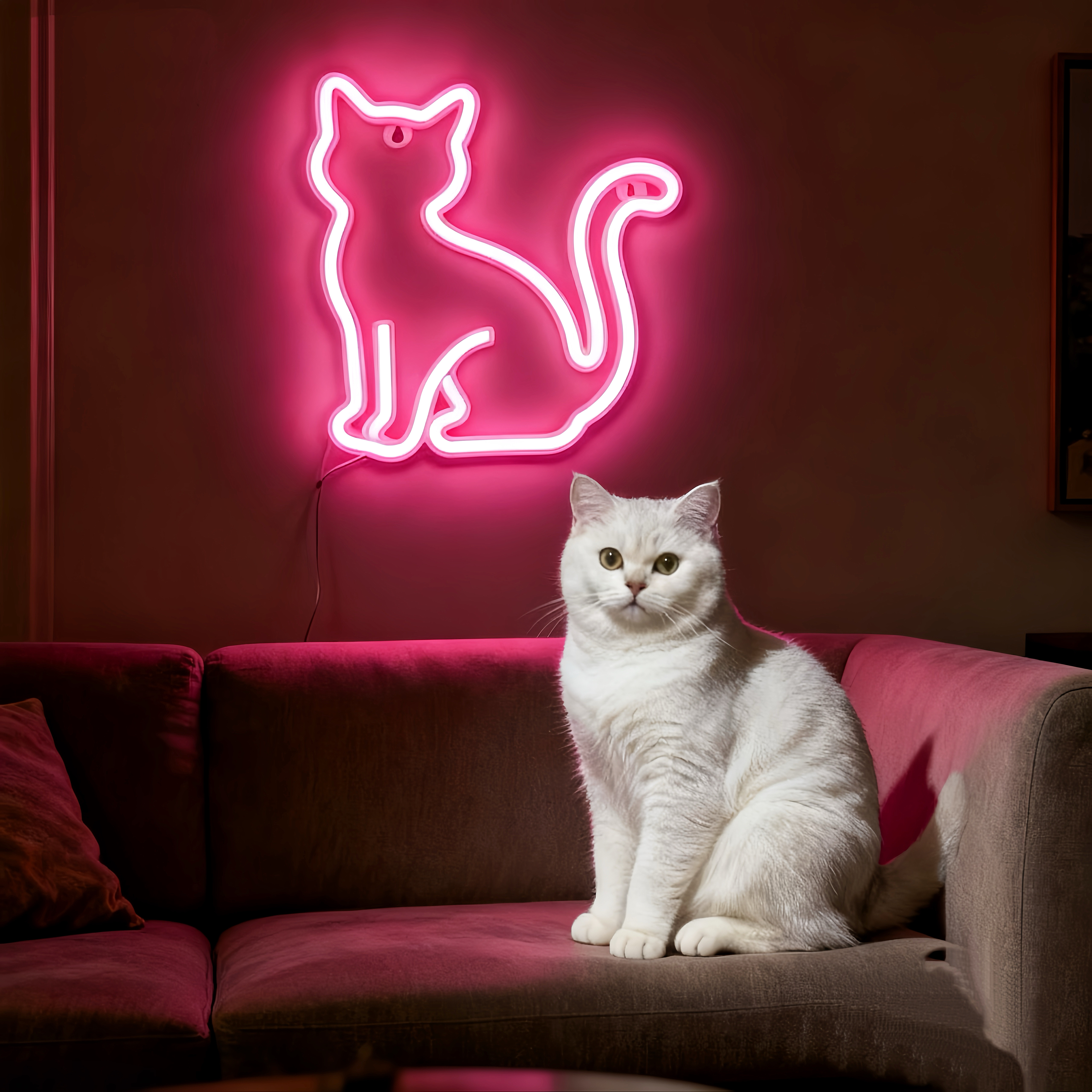 猫咪霓虹灯LED创意可爱网红墙面装饰小夜灯洞洞板电竞房间氛围灯