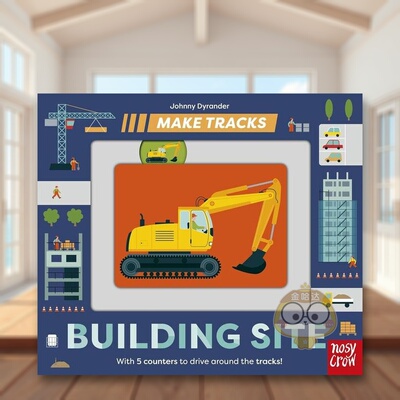 【现货】【滑轨机关书】建筑工地英文儿童趣味进口原版外版书纸板书3岁-6岁【Make Tracks】Building SiteDyrNosy Crow UK书籍图书