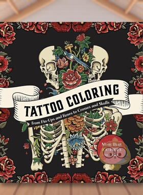 【现货】纹身涂色书英文生活综合进口原版外版书平装14岁以上Tattoo Coloring: From Pin-Ups and Roses to Sailors and Skulls书