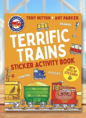 【现货】【神奇机器】奇妙火车贴纸活动本【Amazing Machines】Terrific Trains Sticker Activity Book英文儿童趣味1-3岁平装进原