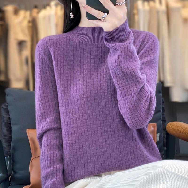 一线成衣半高领100羊毛衫女23秋冬针织衫内搭套头羊绒毛衣打底衫