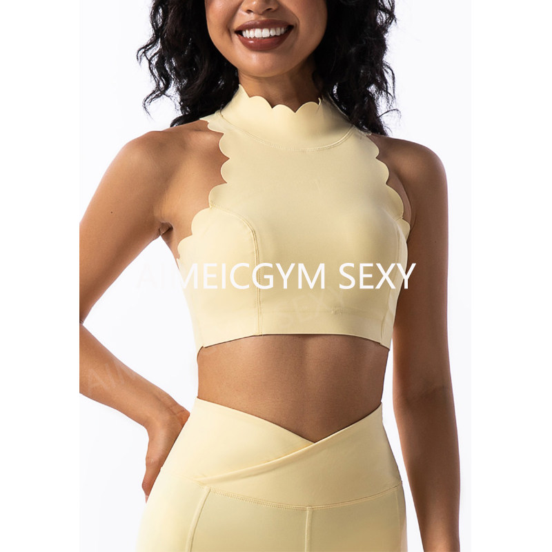 AimeicGym Sexy欧美性感露背镂空花边立领瑜伽健身套头衫运动上衣