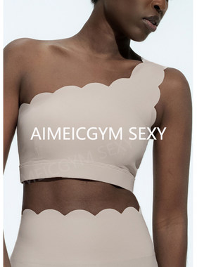 AimeicGym Sexy欧美新款单肩花边美背瑜伽运动内衣女健身瑜伽文胸