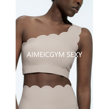 AimeicGym Sexy欧美新款单肩花边美背瑜伽运动内衣女健身瑜伽文胸
