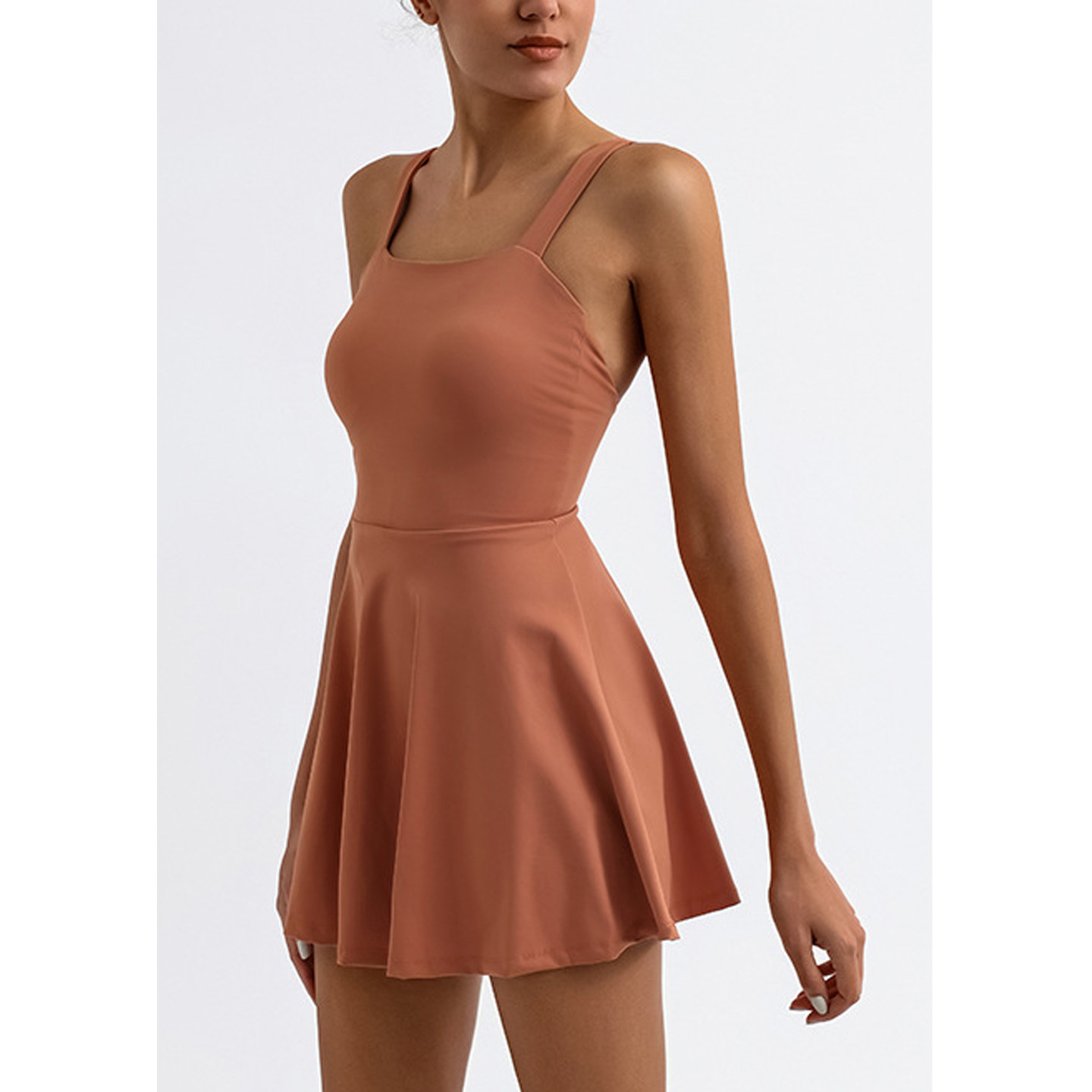 AimeicGym Sexy欧美运动高弹瑜伽连体裙女含胸垫美背防走光网球裙