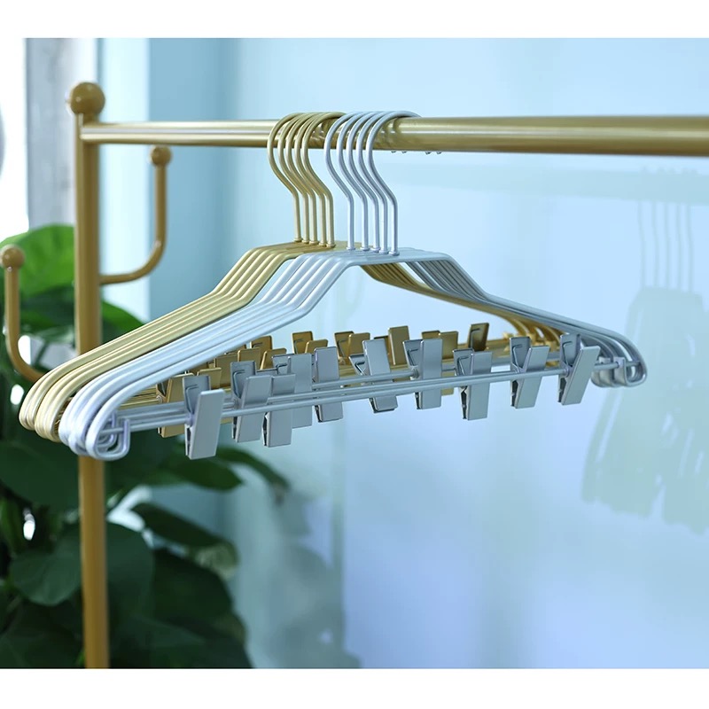 铝合金衣架成人夹子晒衣架太空铝干湿两用家用无痕收纳带裤夹衣挂
