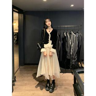 【金丝绒】春装新款2025年温柔套装仙女纱裙高级气质中长裙两件套
