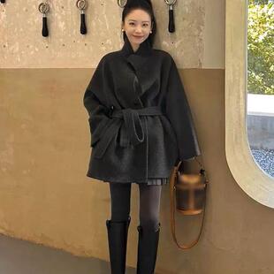 时尚毛呢大衣女短款小个子2025秋冬季新款高级感立领毛呢外套