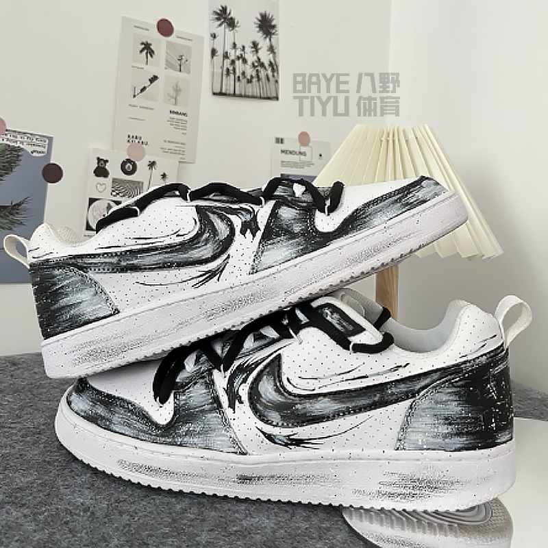 球鞋定制 Nike Court Borough Low 暗黑哥特狼图腾低帮复古男板鞋