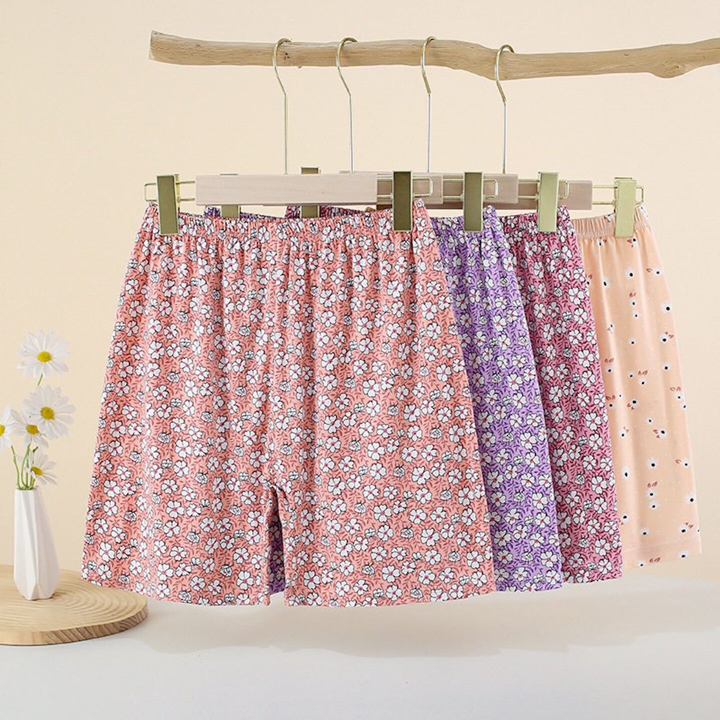 老人女夏季碎花短裤加肥宽松低腰