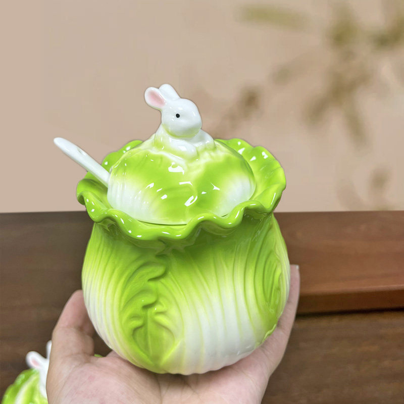 白菜调味罐家用盐罐子耐高温陶瓷猪油罐带盖勺油泼辣子椒油罐,厨房/烹饪用具,调味瓶罐/调料研磨器,淘宝优惠券,粉丝福利购,淘宝优惠卷