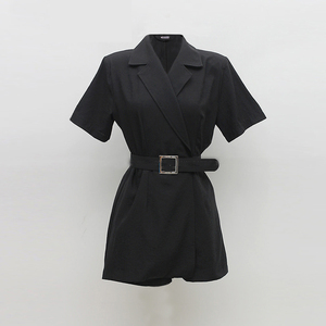 RM12693#名媛OL气质西装领短袖收腰系带宽松显瘦阔腿连体短裤连衣裙裤