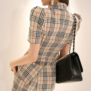 RM9509#新款两件套职业装女装气质名媛短袖时尚OL格子套装裤潮