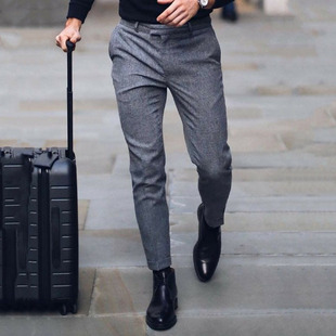 男士 免烫毛呢男裤 羊毛修身 商务绅士微弹九分锥形裤 小脚裤 2025新款