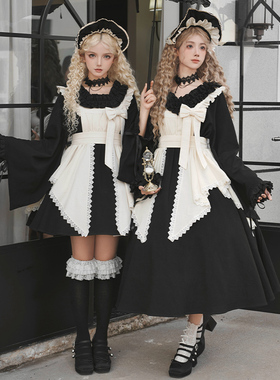 【十六夜】withpuji原创设计宽松和风女仆双子op套装多穿秋lolita
