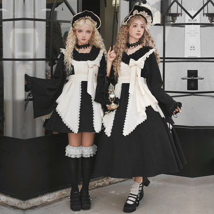 【十六夜】withpuji原创设计宽松和风女仆双子op套装多穿秋lolita