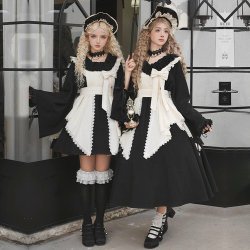 【十六夜】withpuji原创设计宽松和风女仆双子op套装多穿秋lolita