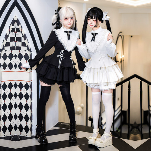 【Doki！】withpuji原创设计甜酷荷叶摆op/带口袋短裤双子lolita