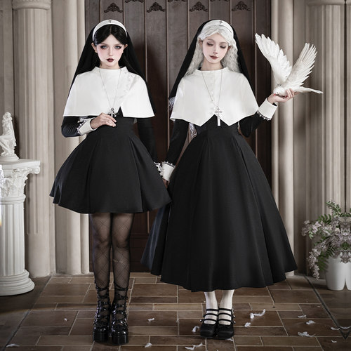 来信与诗·虚无｜WP原创副牌修女风黑白长短大摆op双子lolita春款