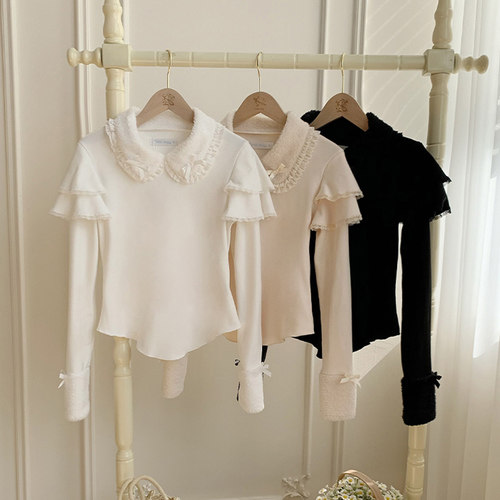 【绵绵】withpuji原创设计 sweet三色微弹德绒针织内搭春秋冬lo