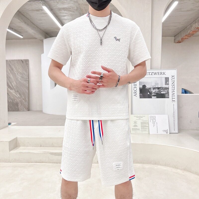 2023夏季男女士歌手理发师微阔宽松时尚休闲运动短袖套装男女同款