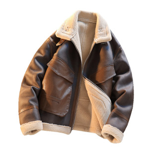 2023冬季 休闲外套 加绒加厚保暖皮毛一体皮衣男理发师歌手朋克修身
