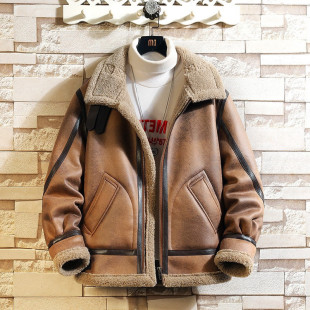 2023冬季 休闲保暖外套 男理发师歌手加绒加厚皮毛一体朋克皮衣时尚