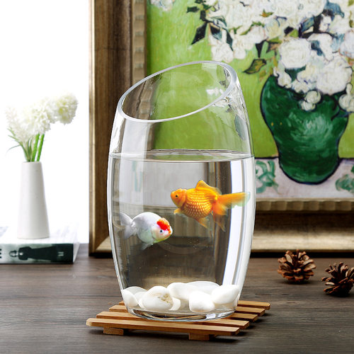 办公室小鱼缸加厚透明圆形金鱼缸