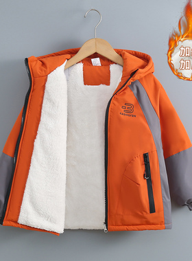 男童夹棉加厚冲锋衣儿童外套秋冬2025新款防风大童冬装加绒上衣潮