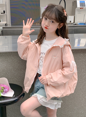 女童防晒衣2025新款夏季儿童洋气时髦连帽外套中大童休闲上衣薄款