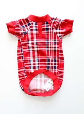 宠物猫狗衣服春秋款透气舒适小型犬泰迪比熊博美宠物服装红色格子