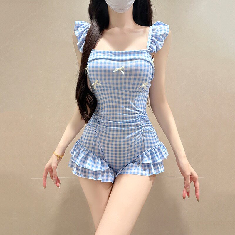2026新款连体泳衣女高级感绝美甜美荷叶边收腰显瘦小清新温泉泳装