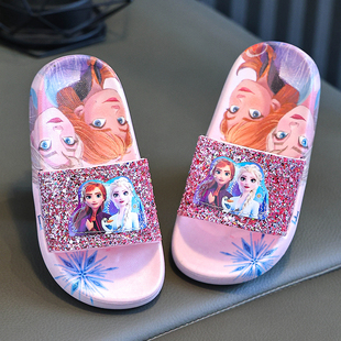 女童凉拖鞋夏季新款宝宝卡通可爱艾莎公主室内外穿防滑小女孩凉拖