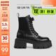 真皮马丁靴女2025新款 春秋单靴增高小个子厚底短靴中筒靴黑色帅气