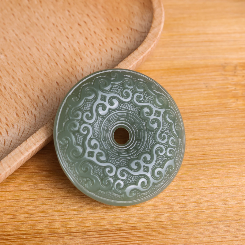 玉翡缘新疆和田玉花纹祥云平安扣吊坠青白玉和氏璧挂件天然玉项链