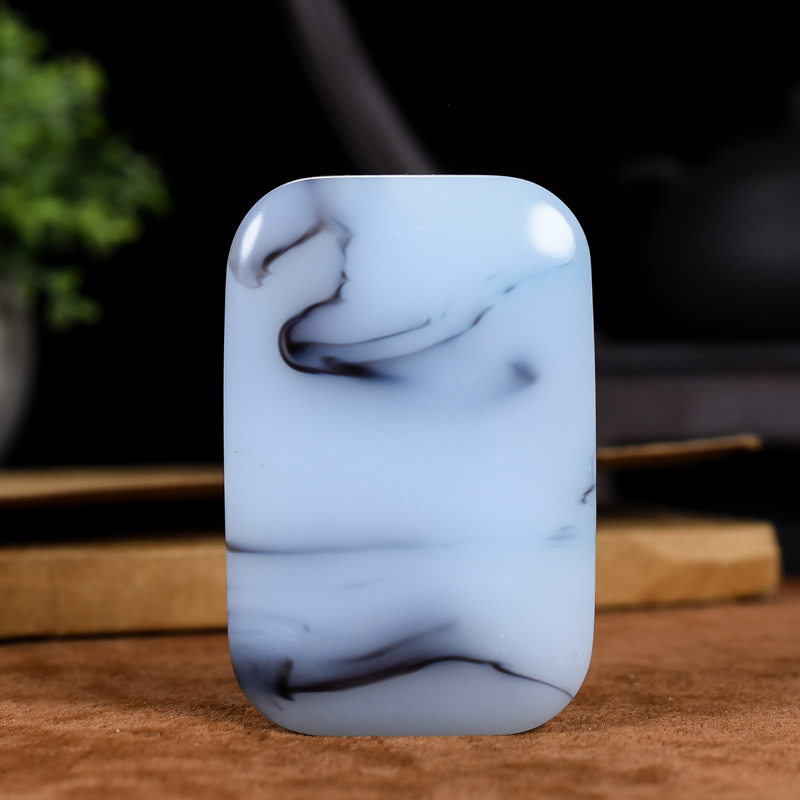 玉翡缘玉器新疆和田玉吊坠籽料羊脂烟青白凸面平安无事牌玉佩玉牌