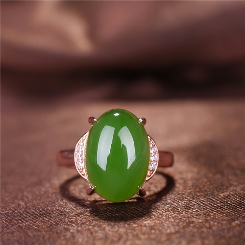 碧玉戒指女款S925银玫瑰金玉石