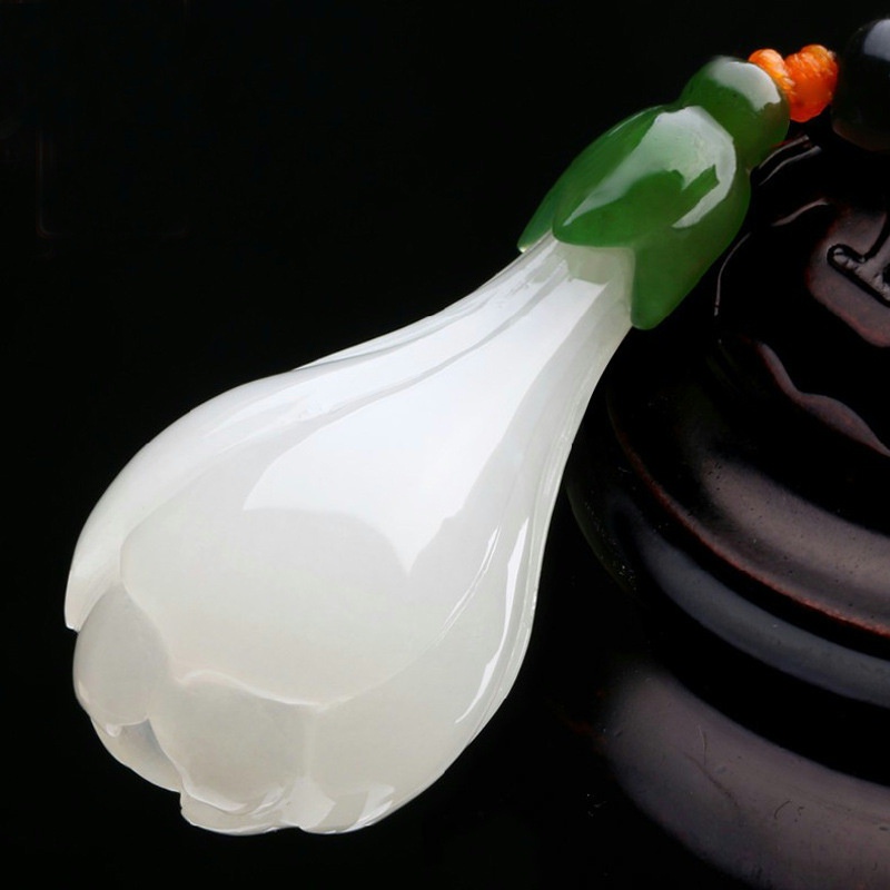 玉翡缘玉器新疆和田白玉巧雕工艺精美白玉兰花碧玉饰品吊坠