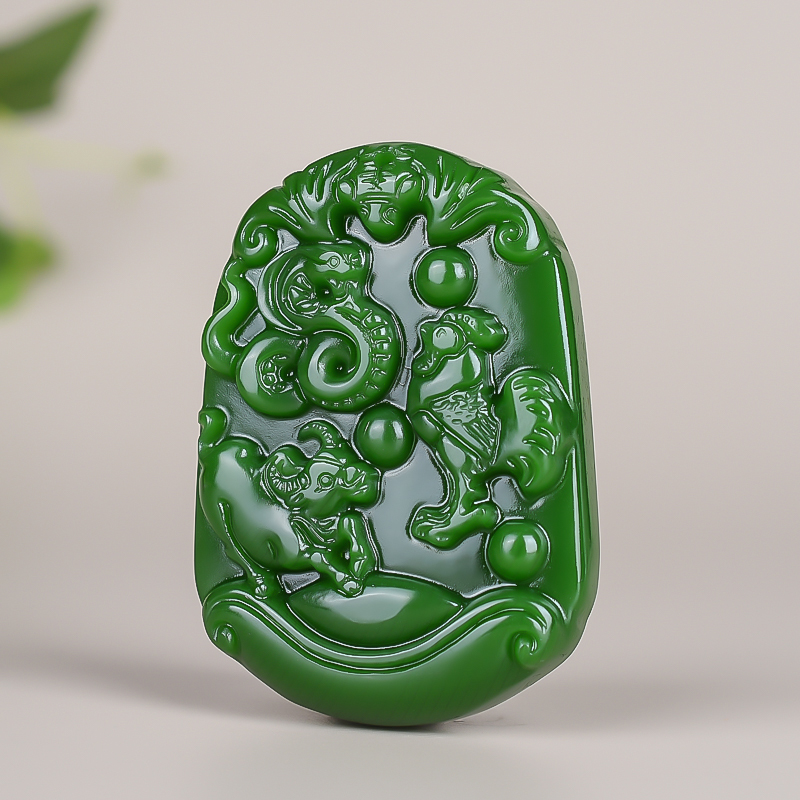 青峰玉业玉器和田碧玉十二生肖属蛇鸡牛三合贵人吊坠招财转运已酉