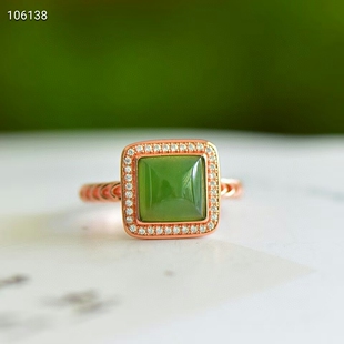 925银镶嵌玉石戒指男女款银镶玉指环复古纯银宝石天然优雅大气