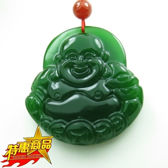 青峰玉业玉器新疆和田玉碧玉佛吊坠 新坑碧玉肚弥勒佛挂件 菠菜绿