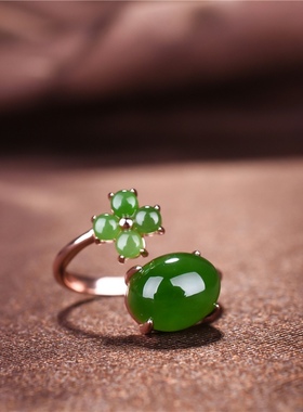 新疆和田碧玉女戒s925银镶嵌戒指