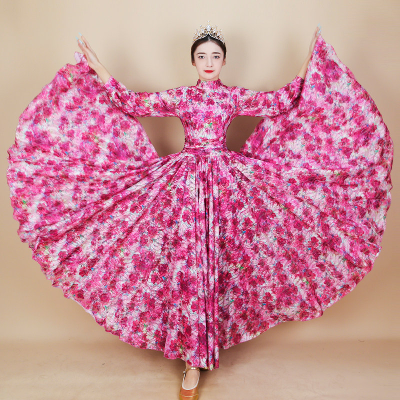 新疆维演出服装大摆碎花连衣裙