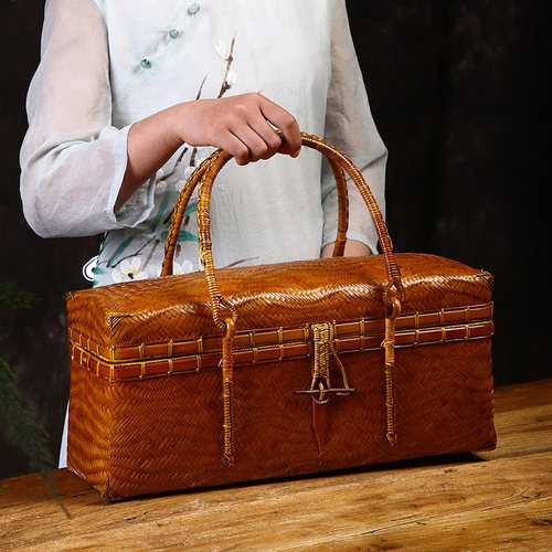 竹编手提茶箱复古名家收藏包茶人