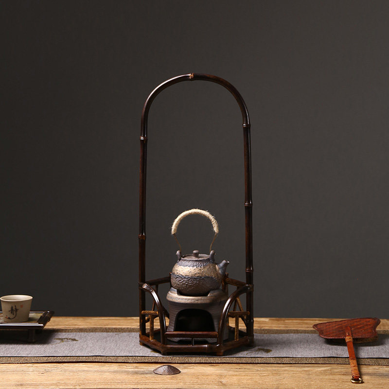 梅鹿竹凉炉架紫竹凉炉台风炉炭炉底座复古花器架插花台泥炉架茶道