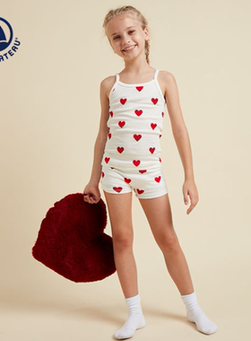 法国Petitbateau小帆船法风春夏女童爱心印花吊带衫2件装A00FQ