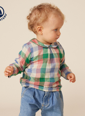 【断码特惠】法国Petitbateau小帆船童装婴幼儿格子衬衫A0AZ5